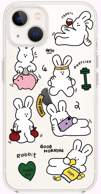토끼의 하루 드로잉 투명 젤리 아이폰 갤럭시 폰케이스