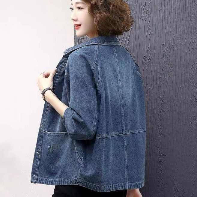 중년 여성 긴팔 데님 셔츠 캐주얼 봄 가을 청남방 상의 루즈핏 얇은 아우터 청자켓 기질 엄마옷 데님 남방 셔츠 CY