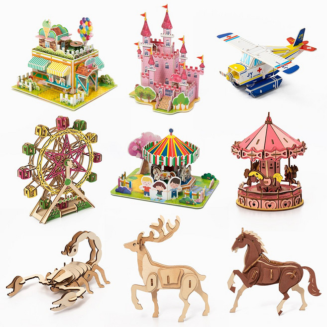 3D 나무 종이 입체 퍼즐 우드 조립 키트 종이모형 퍼즐 만들기 건축물 비행기 곤충 만들기, 04_풍경, 정원