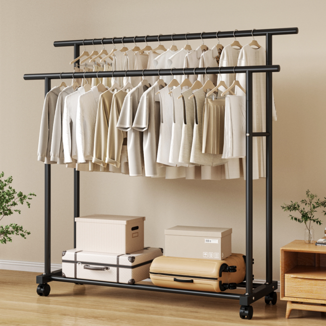 투에스리빙 철제 이동식 튼튼한 옷걸이 행거, 블랙b