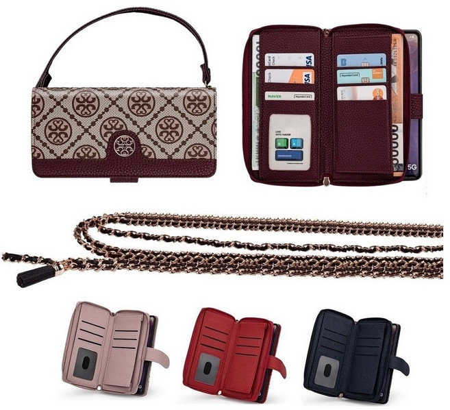 아이폰 11프로맥스 케이스 가죽 (모칼리아너) (지퍼) 롱앤숏 (손목 스트랩 줄 + 태슬롱 목걸이) 카드 양면 더블형 수납 포켓 지갑