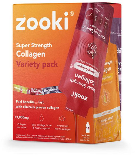 영국 주키 Zooki Marine Collagen 슈퍼 스트렝스 마린 콜라겐 버라이어티 11 000mg 14포, 5개, 259ml