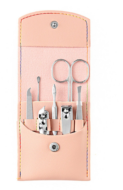 휴대용 파우치 실버 손톱깍이 7종 세트, 1세트, 핑크