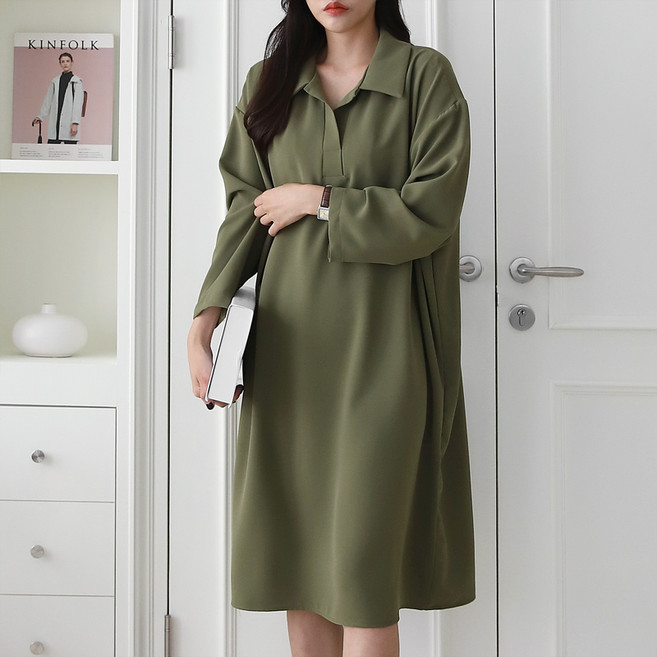 아이엠수 린스 반오픈 카라 원피스