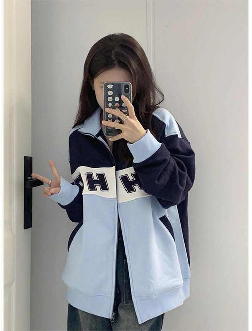 COSYEVNO 봄가을 여성 루즈핏 배색 집업 트레이닝 맨투맨 BCXwy-1