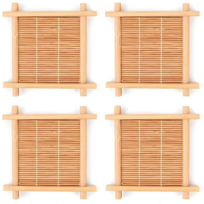 이음모음 대나무 티 코스터 우드 컵받침, 프리미엄 세트, 4개