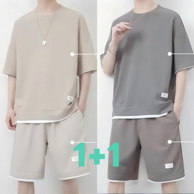 Timepure 1+1 2종세트 남성 여름 와플 반팔 티셔츠 반바지 세트 데일리 편안한 빅사이즈 트레이닝복 상하세트 반팔티