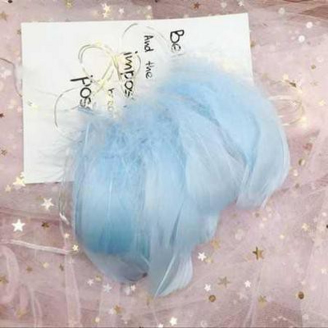 微景小舖 馬卡龍彩色中飄羽毛 捕夢網手工材料 禮品裝飾填充物 多色可選, 1個, 淺藍色,一包約90~100支左右, 淺藍色