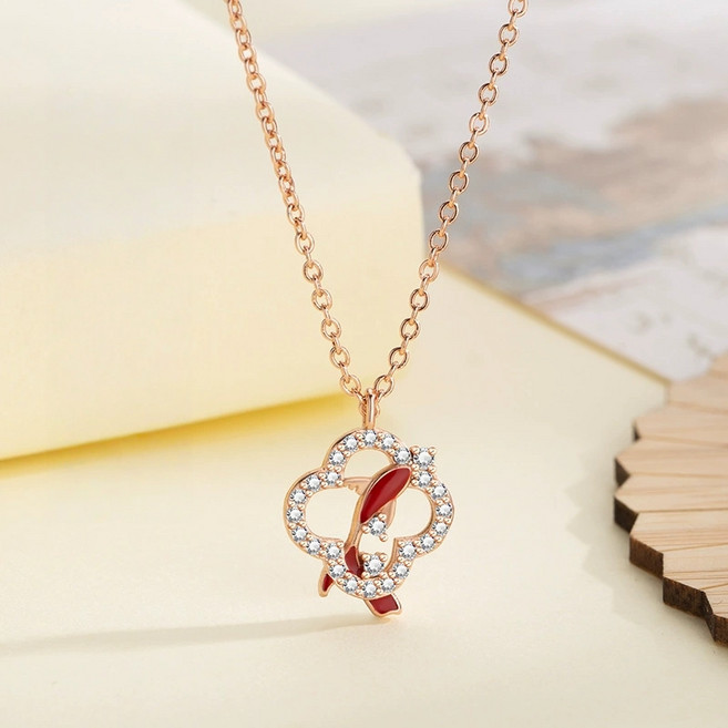 Youmi 14K 도금 여성 클로버 레드 코이 목걸이 행운 선물추천 KC19