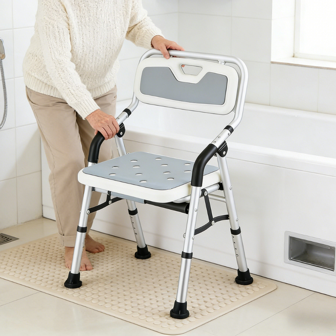 노인 임산부 장애인용 접이식 목욕의자 4단계 높이조절 미끄럼방지 안전 욕실의자, 회색