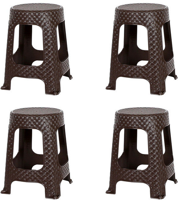 지오리빙 원형 플라스틱 라탄 의자, BROWN, 4개