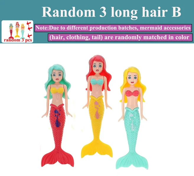 새로운 인어 다이빙 장난감 2/3/4개입 다채로운 목욕 장난감 물놀이 풀 플로트 장난감 2가지 상승 모드, 03 3 long hair S