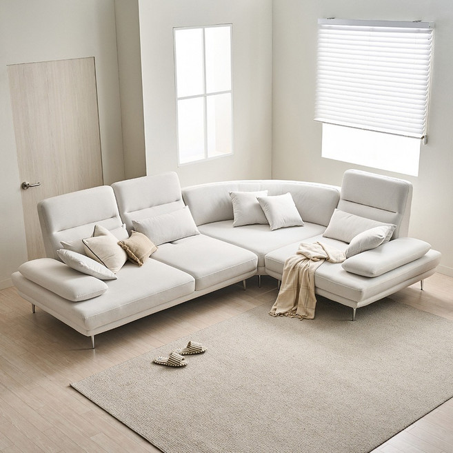 장인가구 도이 5인용 가죽/패브릭 스윙 소파 코너형 (스툴 미포함), 패브릭-아이보리