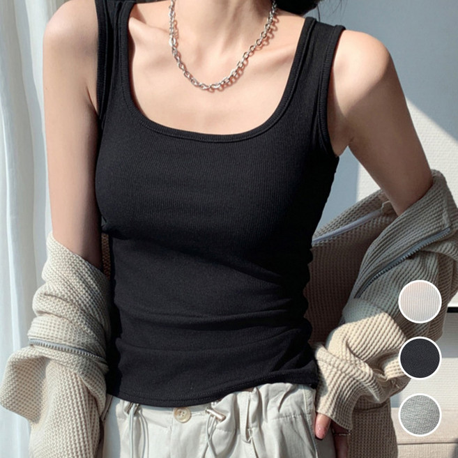 1+1+1 여름 여성 스퀘어넥 나시 골지 이너 민소매나시