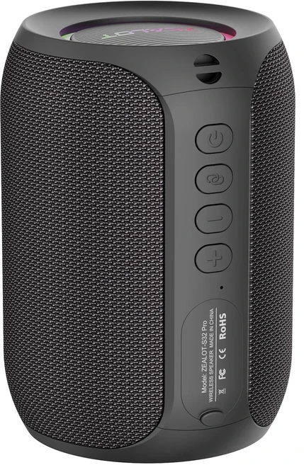 Zealot S32 pro 블루투스 무선 야외 휴대용 서브 우퍼 스피커 방수 IPX6 듀얼 페어링 3600mAh, 01 스피커, 02 Black