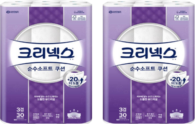 크리넥스 3겹 순수 소프트 쿠션, 30개입, 2개