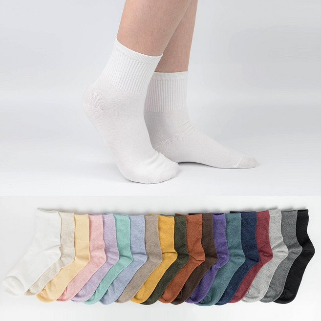 시너싹스 여성용 19Color 데일리 하프 골지 무지 양말 10켤레