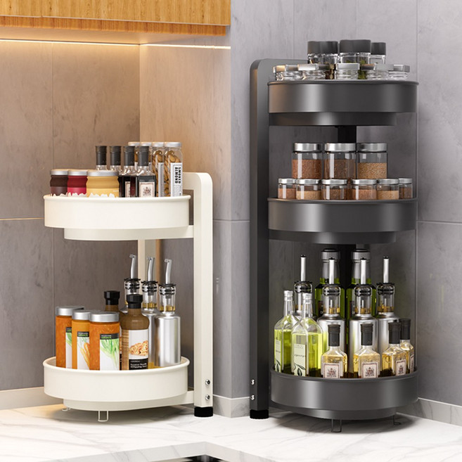 홈비 튼튼한 주방 코너 360도 회전트레이 양념통 정리 선반, 크림, 1개