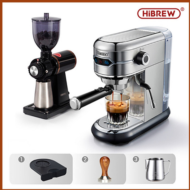 HiBREW 반자동 카페 바리스타 에스프레소 업소용 커피머신, H11 커피 머신 4개 + 그라인더 세트