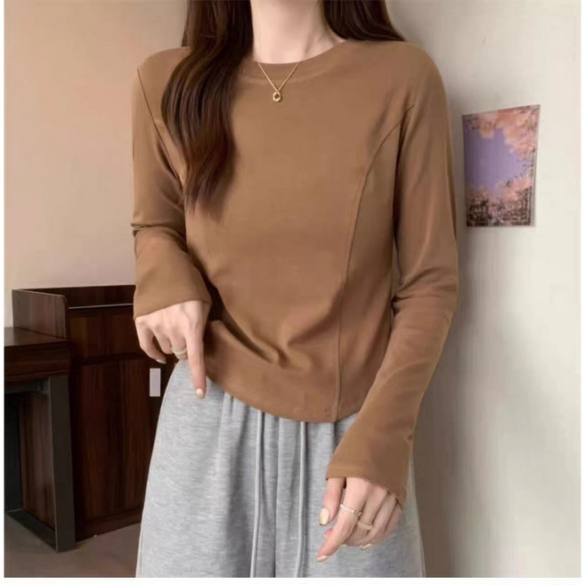 韓版純色長袖T恤 女裝 秋季寬鬆百搭上衣