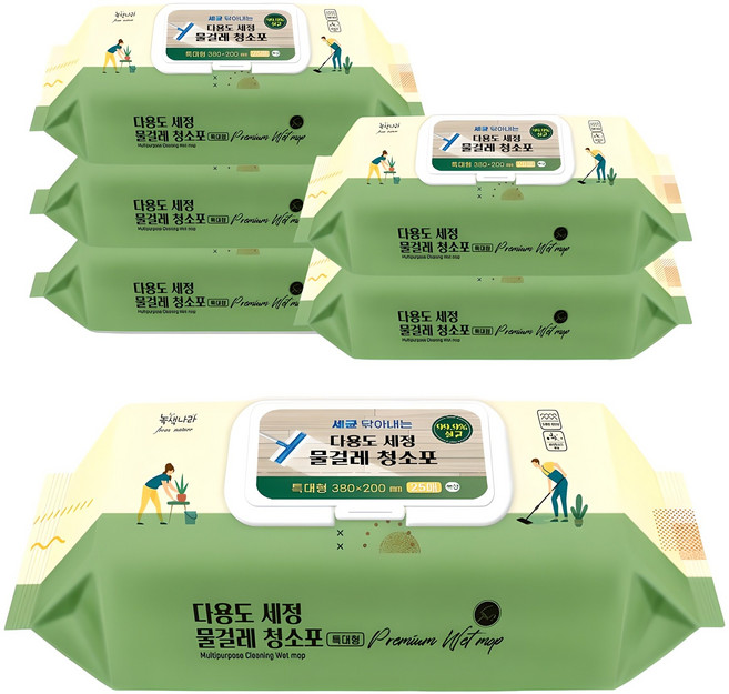 녹색나라 다용도 세정 물걸레 청소포 캡형 25매, 6개