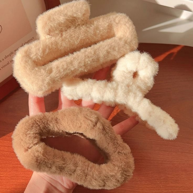 채로스 [3종세트] 포근한 겨울 퍼 빅사이즈 헤어집게핀