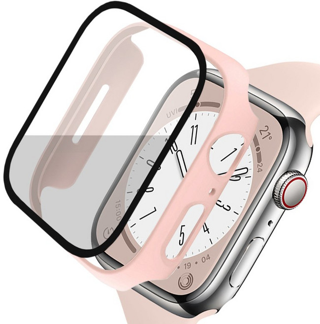 루아러블 애플워치 액정보호 강화유리 풀커버 케이스, 핑크, 1개