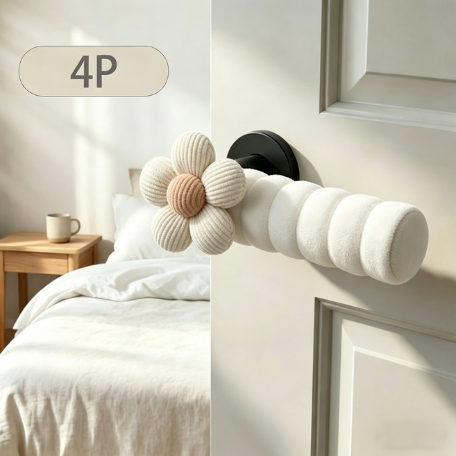 쬬린 플라워 문손잡이 보호쿠션 커버, 화이트 4P