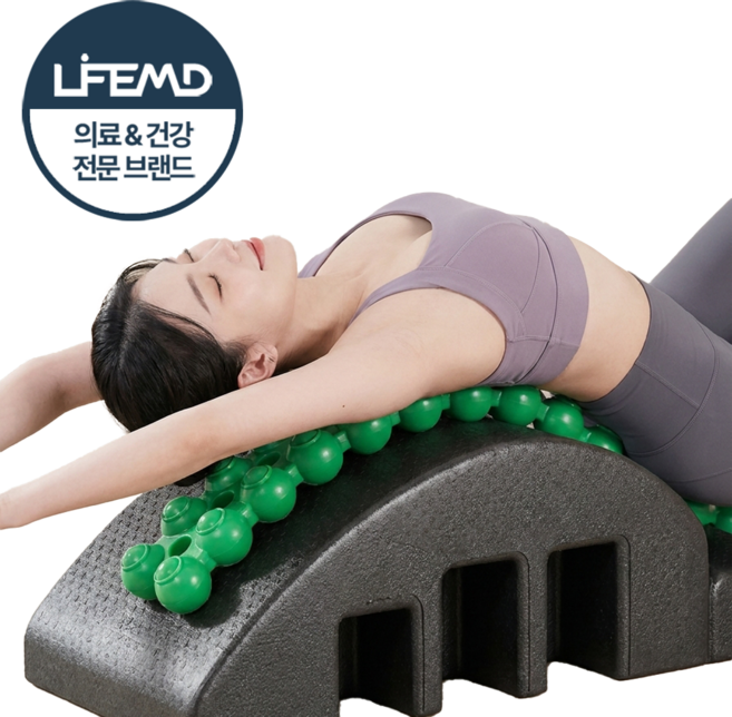 라이프엠디 허리 스트레칭 등운동 기구 목 교정 척추 교정기 거북목 디스크 뱃살 케어 이완 스파인 스파인코렉터 도구 홈트 실내 헬스 가정 집에서 헬스시작 시니어 피트니스 운동, 1개, LMD045E(그린