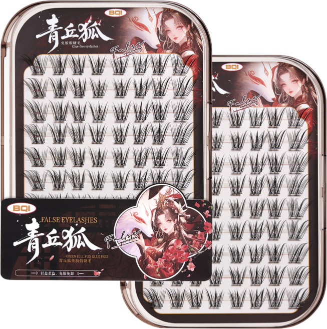 BQI 여우눈 노글루 자착식 가닥 속눈썹12-14mm, 1개, 청취우여우 7859