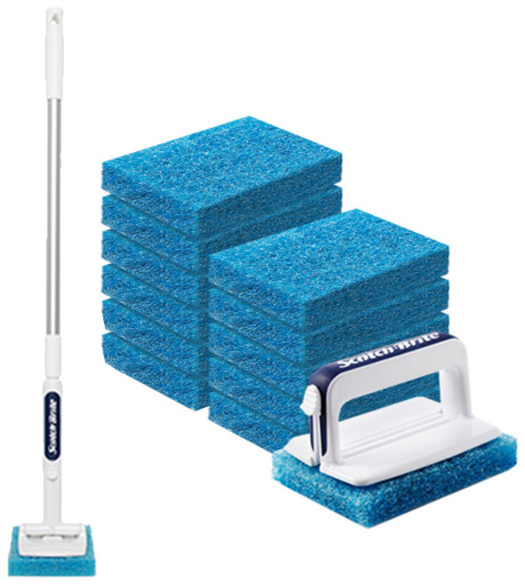 쓰리엠 스카치브라이트 뉴 올인원 욕실청소용 크린스틱 핸들 + 롱핸들 + 리필 13p, 혼합 색상, 1세트