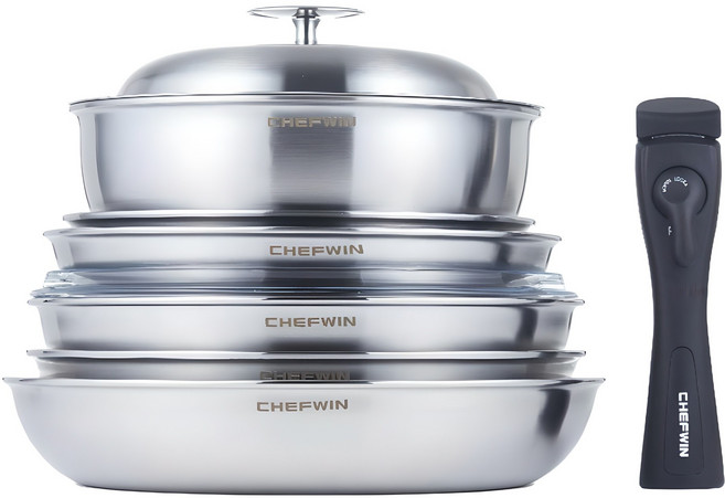 쉐프윈 인덕션 드림핸즈 316 풀패키지 프라이팬세트 7개, 혼합색상, 팬 4종 + 웍 2종 + 22STS 뚜껑 + 26STS 뚜껑 + 드림핸즈, 9개