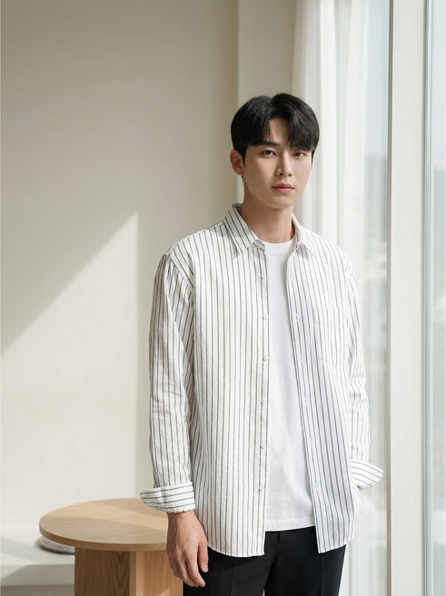티미카 프리미엄 코튼 스트라이프 셔츠 줄무늬 긴팔셔츠