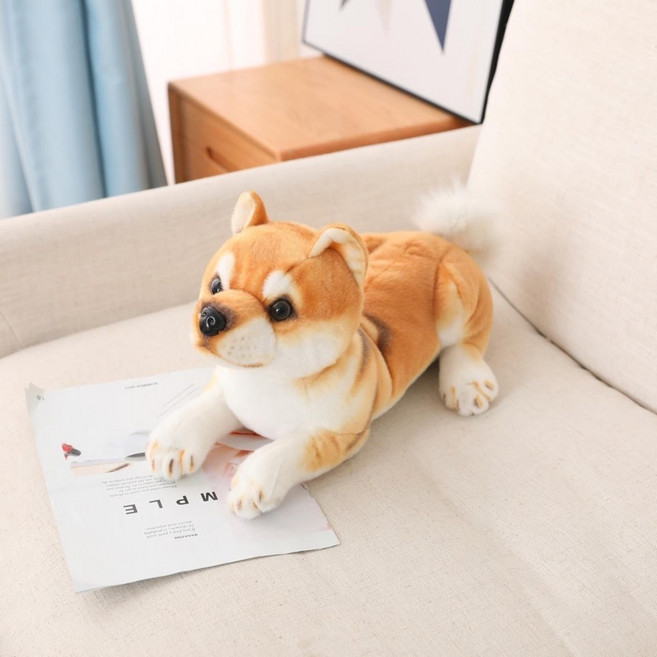 仿真柴犬抱枕 可愛療癒居家擺飾, 棕色趴姿,35公分