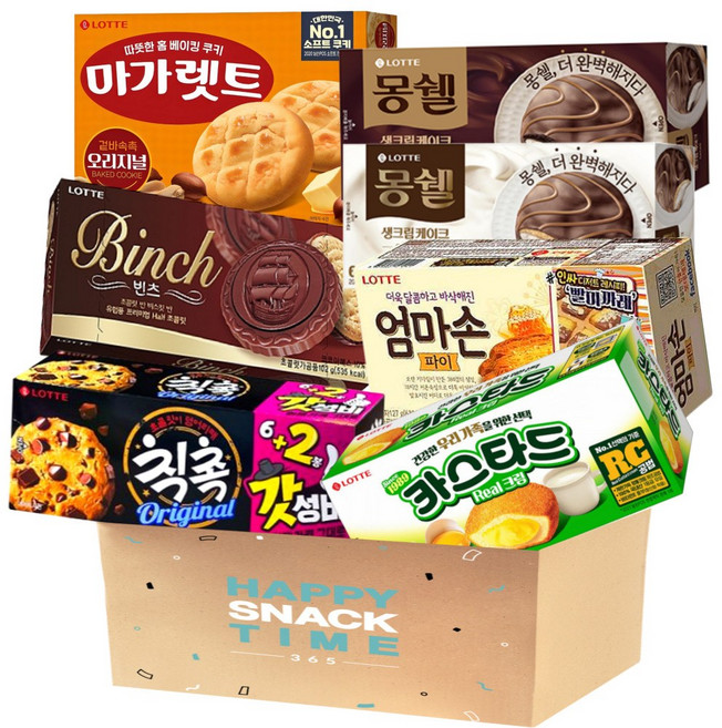 롯데제과 사무실간식 개별포장 7종세트 카스타드+칙촉+엄마손파이+빈츠+마가렛트+몽쉘 생크림, 1개