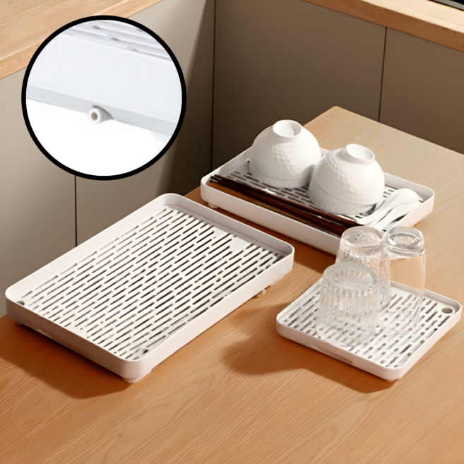 아르본드 뚫어쓰는 맞춤배수 식기건조대, 1개, 화이트 중형, 1단