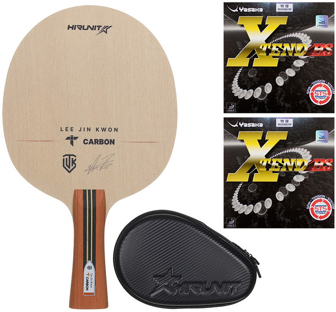 [인기/추천상품] 하이러닛 탁구라켓 이진권 T카본 + 야사카 엑스텐드 HS 러버 부착세트 + 고급 하드케이스 포함 그립선택ST/FL, 1세트, 그립 선택:ST(일자형)