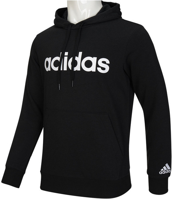 아디다스 후드티 후드 맨투맨 티셔츠 LINEAR 블랙 남여공용 운동복 긴팔티 + MV 스티커