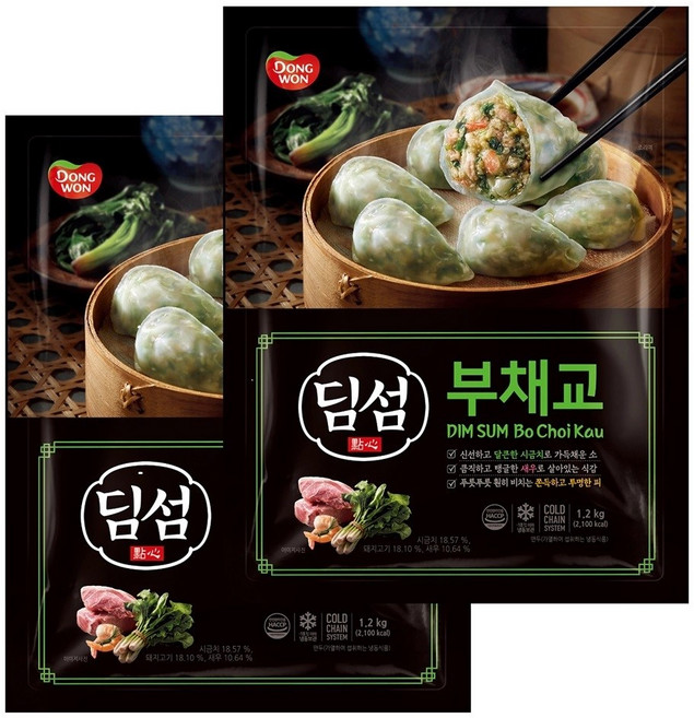 동원 부채교 1.2kg x 2봉 딤섬 만두 프리미엄 간편조리 아이들 간식, 1개, 2.4kg, 1개