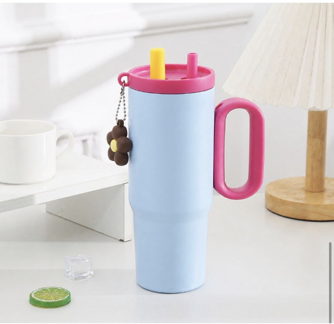 필링크 파스텔 텀꾸 304스텐 650ml 보온보냉 대용량 손잡이 텀블러, 1개, 블루