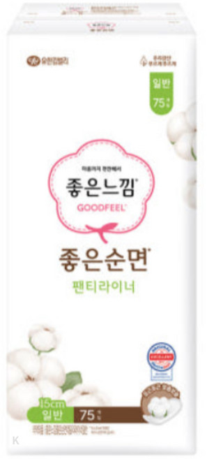 좋은느낌 유기농 순면커버 팬티라이너, 일반, 75개입, 8개