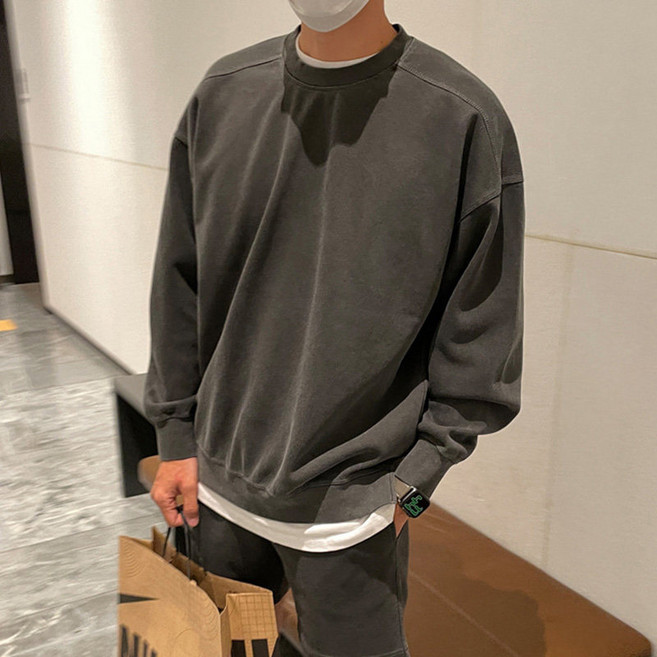 ANYOU 남성 베이직 오버핏 맨투맨 데일리 캐주얼 긴팔 티셔츠