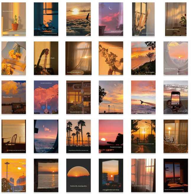 걸스코코 60장세트 노을배경 스티커 캐리어 노트북 폰꾸 다꾸 감성 일몰 조각스티커팩, 혼합색상