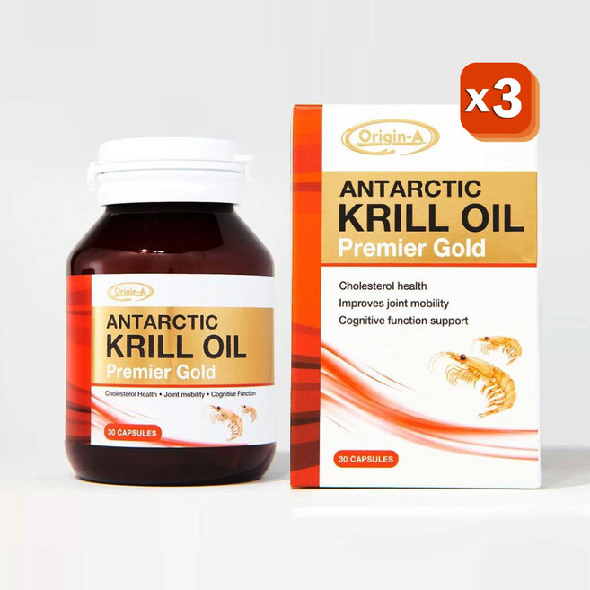 오리진에이 남극크릴오일 프리미어골드 30캡슐 인지질 아스타잔틴, 3개, 30정