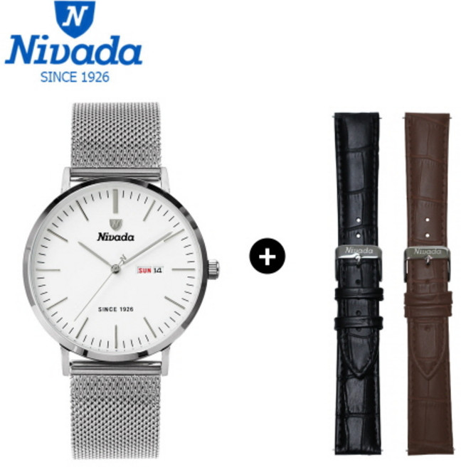 [NIVADA] 니바다 1+2 체인저블 남성용 캘린더 메탈시계 2종중 택1 (가죽밴드2개증정) 니바다 쇼핑백증정