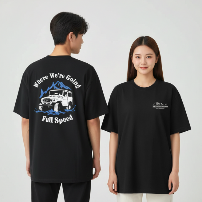 시크벤 220g 고중량 오버핏 반팔 면티 남자 여자 프린팅 반팔티셔츠 풀스피드