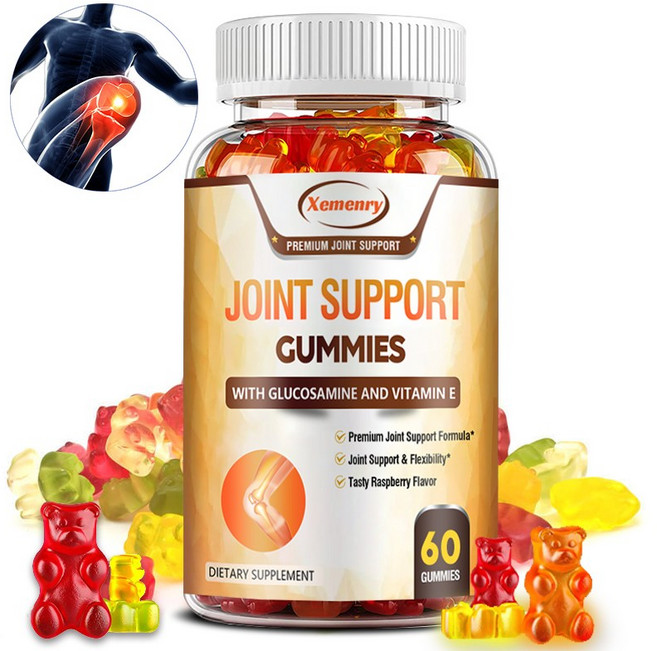 관절 건강 보조제 글루코사민과 비타민 E 함유 천연 관절 및 운동성 지원 면역 건강 보조제 맛있는 라즈베리 맛, 1개, 60정