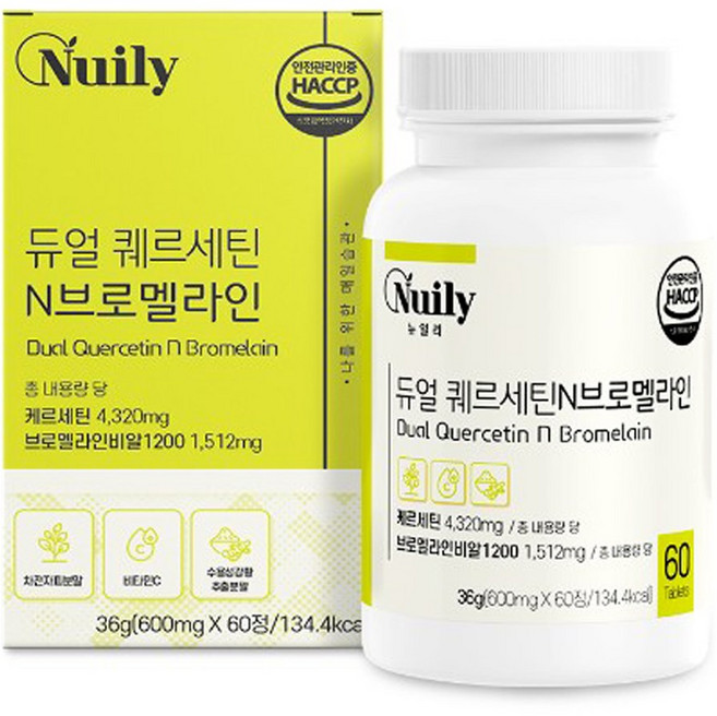 퀘르세틴 브로멜라인 퀘르틴산 파인애플 효소 식물성 플라보노이드 퀘르세톨 QUERCETIN 식약청 식약처 HACCP 인증 케르세틴 에너데이, 1개, 60정