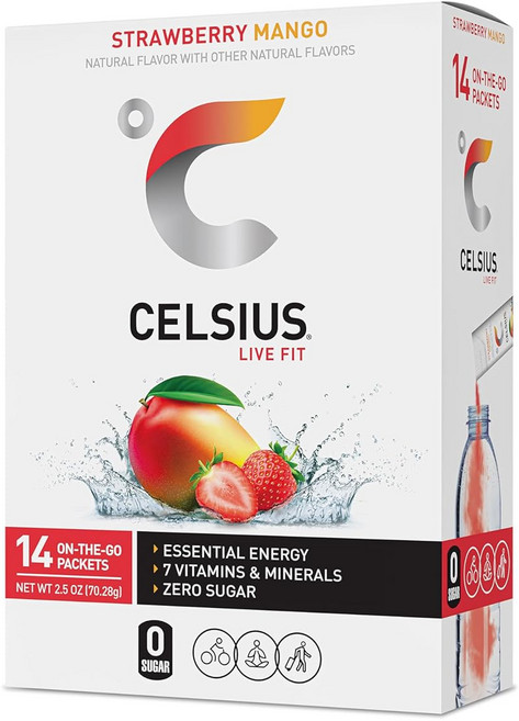 NEW 셀시어스 온더고 비타민 에너지드링크 파우더 스트로베리망고 Strawberry Mango, 1박스, 70.28g