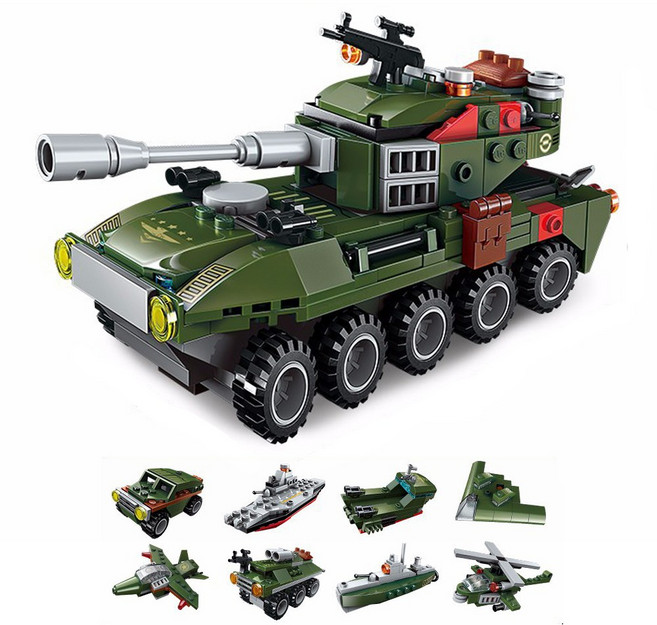 8in1 합체 소방 경찰 군인 블럭 레고호환블럭 8종세트, 3번군대(8in1), 1개